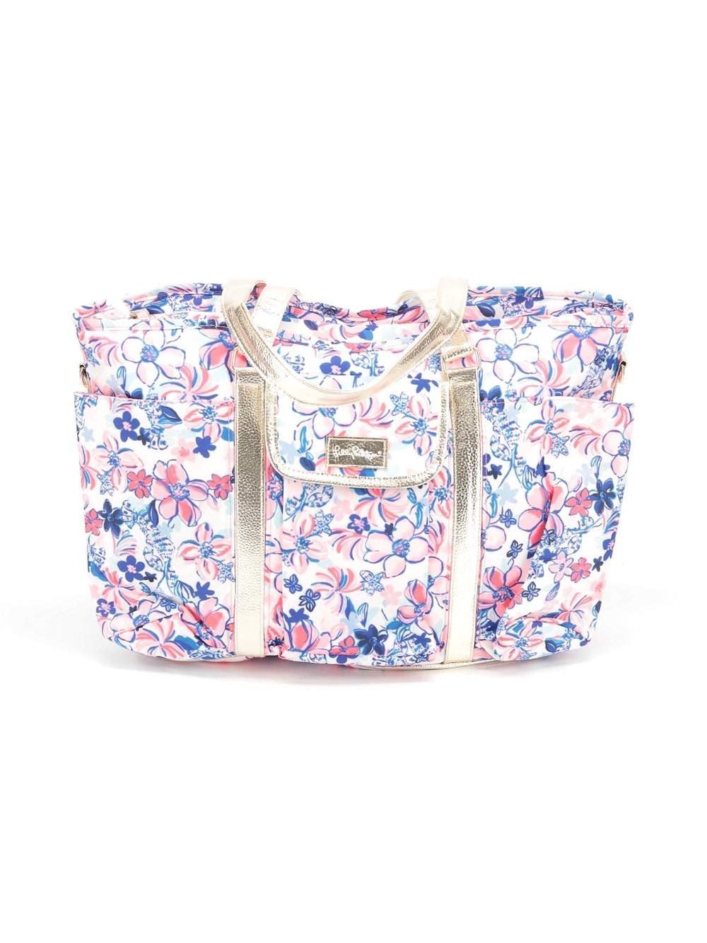 Lilly Pulitzer Floral Pink & Blue Tote Bag with Gold Trim